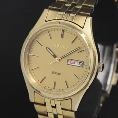 稼働 ソーラー セイコー V158-0AA0 ゴールド文字盤 デイデイト メンズ