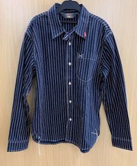 バンソン ウォバッシュストライプ ワークシャツ VANSON 長袖シャツ クロスボーン ワンポイント刺繍  L サイズ