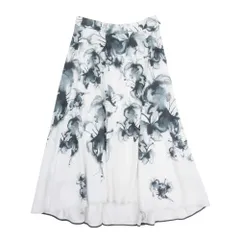 美品 EPOCA エポカ 花柄 フレアスカート ミディ丈 フィッシュテール フラワープリント 40 白 ホワイト×ブラック レディース 古着 中古 USED