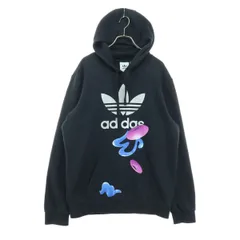 adidas アディダス プリントロゴ 長袖 スウェットパーカー O ブラック メンズ 古着