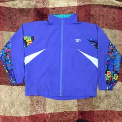 FREE　Reebok ナイロンジャケット ウインドブレーカー リーボック 薄紫 パープル 柄 白 ホワイト　輸入　古着