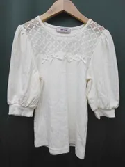 ◇ Θ　Φ Ank Rouge　アンクルージュ リボン 七分袖 カットソー サイズM ホワイト レディース P  【1409090035111】