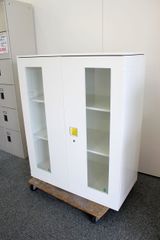 オカムラ　レクトライン　ガラス両開き書庫　天板付き　幅900　奥450　高1115　鍵付　ホワイト　書棚　キャビネット