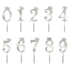 Paready ケーキトッパー 誕生日 数字 10点セット ケーキ飾り カップケーキ ピック お祝い 記念日 ケーキデコレーション バースデーケーキ 飾り 装飾 番号0-9 シルバー