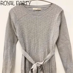【ROYAL PARTY】膝丈ニットワンピース　グレー　ウエストリボン