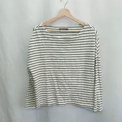 ◇ ⊂ nano universe ナノ ユニバース 綿 ボーダー柄 長袖 Tシャツ サイズF ブラック ホワイト レディース E  【1412090022234】