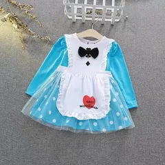 新作✴︎ハロウィン仮装　不思議な国　アリス柄リボン付き　コスチュームワンピース　ディズニー衣装　クリスマスプレゼント　お誕生日プレゼント 女の子ワンピース