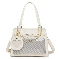 [ハルジオ] 痛バッグ ショルダー トート マーブル柄 かわいい 痛バ ミニ 推し活バッグ 小さめ トートバッグ ショルダーバッグ 2WAY 痛バック 可愛い いたばっく いたば 推し活 バッグ ぬいぐるみ 鞄 リボン 黒 白 銀色 ピンク 人気 [ホワイト]