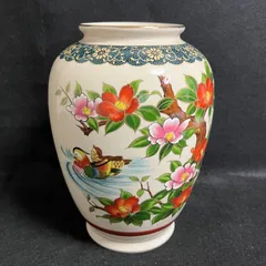 T 九谷焼 九谷山嘉 「椿に鴛鴦」 花瓶 T25181610