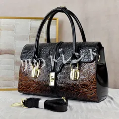 ハンドバッグ ショルダーバッグ エレガント 女性用 男性用 クロコダイル柄ハンドバッグ 中型トートバッグ 取り外し可能なストラップ  仕事 カジュアル 多用途のキャリーアラル フローラル柄 耐久性のあるジッパークロージャー 通勤 きれいめ ブラウン