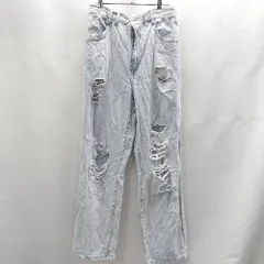◇ ⊂ w closet ダブルクローゼット ウエストゴム ダメージ加工 デニム サイズF ライトブルー レディース E  【1503060021170】