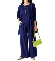 KN3325 ＊4L 大きいサイズ　 セットアップ ネイビー パンツスーツ カットソー　パンツ股下66