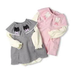kid'szoo ねこうさぎ衿付き千鳥格子柄ロンパースオール　w64709