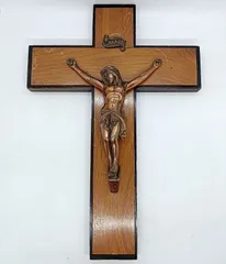 イエスキリストの磔刑　INRI 壁掛け 木彫りヨーロッパ産 ヨーロッパ ビンテージ メタル製・木製 イエスキリストの磔刑 INRI