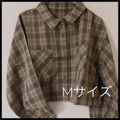 【未使用】長袖チェックシャツ　カーキ色　M