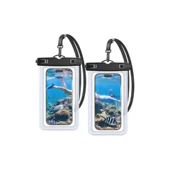 Sunytree スマホ 防水ケース 海 【2枚セット&熱圧技術】スマホケース IPX8認定 水中・水上で操作できる 良いタッチ感度 指紋認証/顔認証 ロックがしやすい サイドボタンが押しやすい ストラップ付き 首掛け 高透過率 7インチ以下全機種対応 防 0