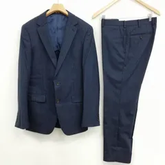 コムサメン COMME CA MEN ストライプ シングル 2B スーツ セットアップ ジャケット スラックス L ネイビー 紺