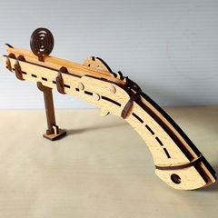 パズル造形「火縄式ゴム銃」（キット品）シート貼りＭＤＦ表面色ナチュラル（薄茶）