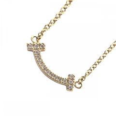 ティファニー ネックレス レディース Tスマイル ミニ ジュエリー アクセサリー アジャスター付き 18金YG Au750 ペンダント TIFFANY&Co. K18イエローゴールド    ダイヤモンド16P0.03ct 約2.3g 美品【中古品】