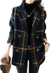 GREENTEA (グリーンティー) チェックコート チェック柄コート ジャケットコート Pコート レディース XXL(ネイビー,  2XL)