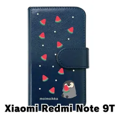 【新品未使用】Redmi Note 9T Xiaomi シャオミ スマホケース 手帳型 (色：ネイビー×柄：ペンギンとスイカ)moimoikka ペンギン 動物 flip2-rednote9t-nv-20139