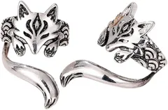 ideastore イヤーカフ イヤリング メンズ ノンホール ペア 狐 きつね 左右セット シルバー(シルバー,  ワンサイズ)