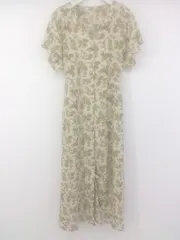 ◇ ◎ apart by lowrys Vネック 総柄 半袖 膝下丈 ワンピース サイズF ベージュ系 レディース E  【1303280010110】