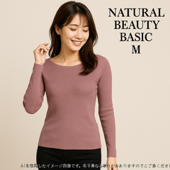 AB0454 ナチュラルビューティーベーシック リブニットセーター Mサイズ くすみピンク 秋 冬