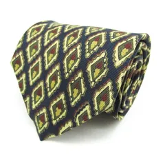 クリケット ブランドネクタイ チェック柄 格子柄 幾何学模様 シルク 日本製 メンズ ネイビー CRICKET 【中古】