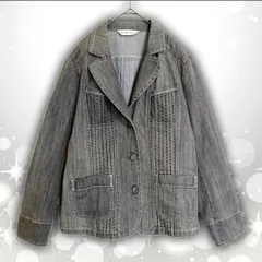 【即決ご希望額はコメントへ】 美品　レナウン　デニム　刺繍　テーラードジャケット　ロールアップ風　グレー　Ｍ　ジャケット　ジージャン　パッチポケット　ピンタック　カジュアル　きれいめ　大人　ユニセックス　春　秋　ライト　灰色　ブラック　コットン　Gジャン