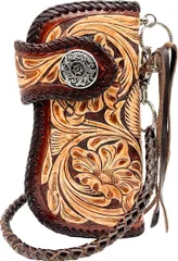 K&R バイカーズウォレット カービング メンズ 財布 長財布 カーブ(ナチュラル/Dブラウン カーブ)