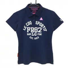 ★特価★【美品】ルコックスポルティフ 半袖ポロシャツ ネイビー×白 前面ロゴプリント  レディース M ゴルフウェア le coq sportif