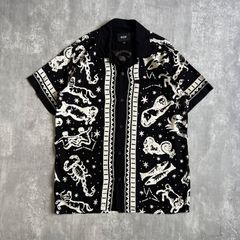 HUF ハフ レーヨン100% 夜空・星座柄 オープンカラーシャツ モノクロ Sサイズ RN#114910 ジャック