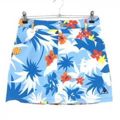 ★SALE価格★【超美品】ルコック スカート ライトブルー×白 ハイビスカス ヤシの木 内側インナーパンツ レディース 9 ゴルフウェア le coq sportif