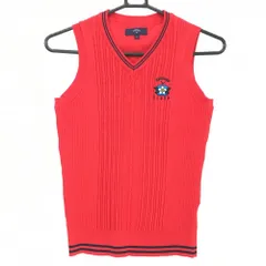 【超美品】キャロウェイ ニットベスト レッド×ネイビー ケーブル編み Vネック レディース S ゴルフウェア Callaway