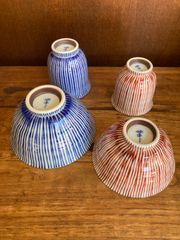 【新品】４点セット　ご飯茶碗２点　湯呑２点　十草模様　十草　青　赤　睦揃え　飯碗　お茶碗　お茶　お茶飲み茶碗　夫婦茶碗　夫婦　ペア　お揃い　食器セット
