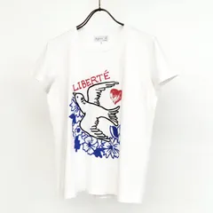 OD25102 美品 agnes b. アニエスベー LIBERTE 刺繍 ＆ プリント コットン 100% 丸首 クルーネック 半袖 Tシャツ カットソー sizeイ 白 ホワイトのサムネイル