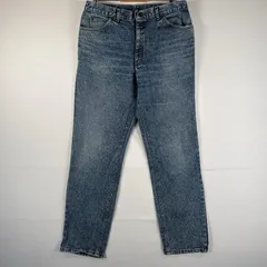 古着 90's/90年代 リー  USA製 デニムパンツ Lee ジーパン ジップフライ テーパード 5ポケット レザーパッチ ケミカルウォッシュ w38 L34  ブルー メンズ