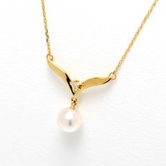 ミキモト / MIKIMOTO　パール ネックレス　K18YG　パール 7.4mm / ダイヤモンド 1P　42cm 【中古】 商品番号 A-157845