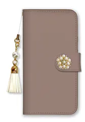 AQUOS R8 SH-52D ケース 手帳型 アクオスR8 スマホケース パール デコ付き ストラップ付  くすみピンク ベージュ グレー 無地 可愛い 大人女子 かわいい おしゃれ カラー05