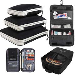 HomeFirst 圧縮バッグ 便利旅行圧縮バッグ 6点セット ファスナー圧縮 衣類スペース50％節約 トラベルポーチ セット 収納 衣類仕分け 旅行 出張 多機能 簡単圧縮 軽量 便利グッズ (ブラック) 0