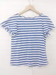 ◇ nimes et nimes ニームエニーム ボーダー 半袖 ブラウス カットソー ホワイト ブルー系 レディース P  【1305250003573】