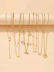 ジュエリー レディース ネックレス セット パールネックレス 月 スター 模造皮製ハート バタフライ デザイン 6点セット