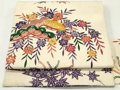 平和屋着物●塩瀬　九寸名古屋帯　型染め　枝垂れ桜松文　逸品　DAAV9131ob