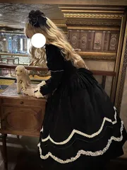 新品未使用 2024秋冬新作 黒色 ゴシック風 ヴィンテージ シルクベルベット ロングスリーブ ワンピース ドレス 高級感 レース付き 女性用 エレガント パーティー コスプレ lolita ロリータスタイル