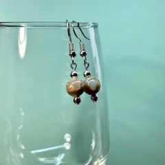 インプレッションストーン  一粒フックピアス 8mm （シルバー） イヤリング 樹脂ピアス パワーストーン  ハンドメイド ◆
