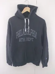 ◇ Champion チャンピオン ロゴプリント 長袖 プルオーバー パーカー サイズM ネイビー グレー系 レディース E  【1304120001480】