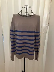 【レディース】UNIQLO×INES　DE　LA　FRESSANGE　ユニクロ×イネス・ド・ラ・フレサンジュ　コラボ　３Dエクストラファインメリノセーター　ベージュ　青　ストライプ