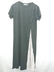 ◇ ⊂ Bou Jeloud ブージュルード 異素材 半袖 膝下丈 プリーツ ワンピース サイズF ブラック ベージュ レディース E  【1506180009226】