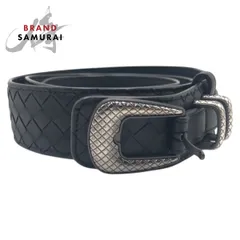 BOTTEGA VENETA ブラック編み込みレザーベルト ボッテガ・ヴェネタ レザーベルト 編み込みデザイン（Bottega